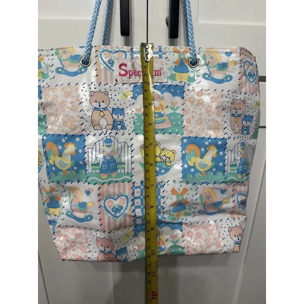 Vtg Vinyl Spectrum Diaper Bag Tote Teddy Bears Cat Rooster Pastel 90s